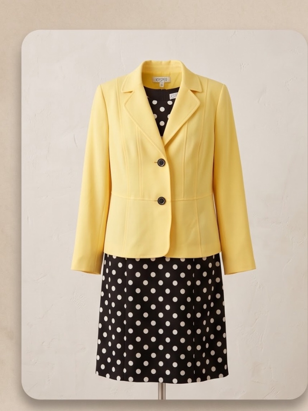 Sophisticated Yellow Blazer and Polka Dot Dress